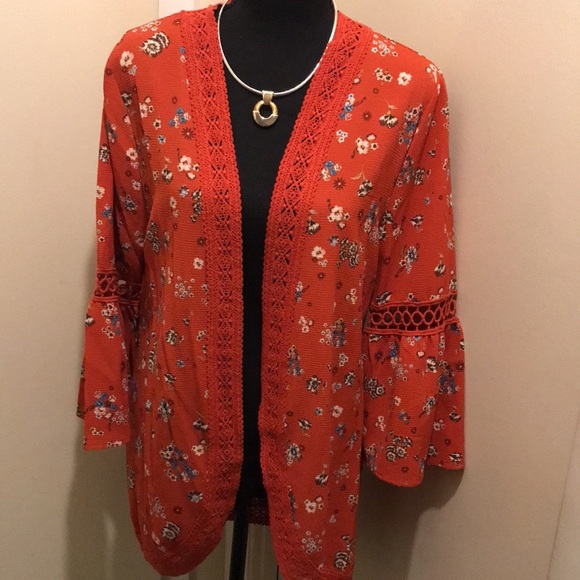 NOBO Floral Rust Colored Open-Front 
One-Piece Cardigan - Picture 6 of 11